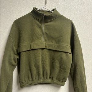 Army green fleece cropped half-zip pullover